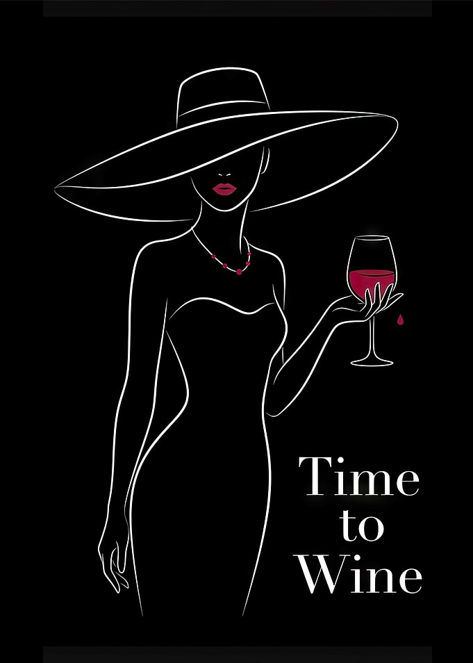 Elegant Woman with Wine Glass Illustration