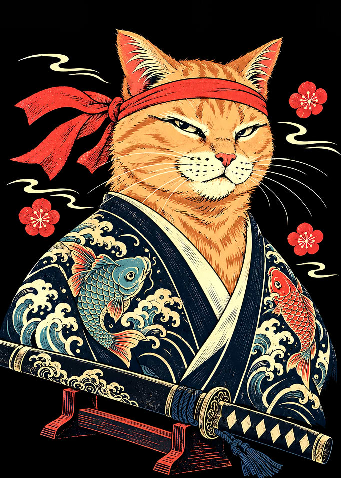 Orange Tabby Samurai Cat Illustration