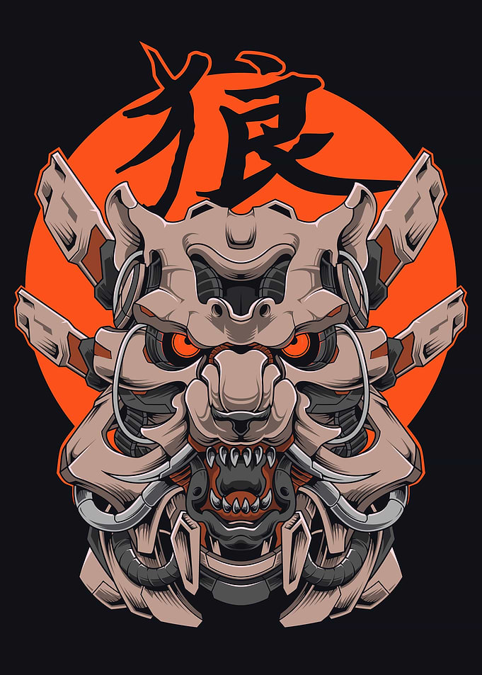 Cybernetic Wolf Head Illustration
