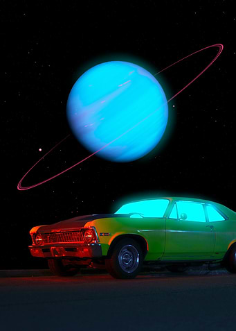 Neon Green Muscle Car in Space
