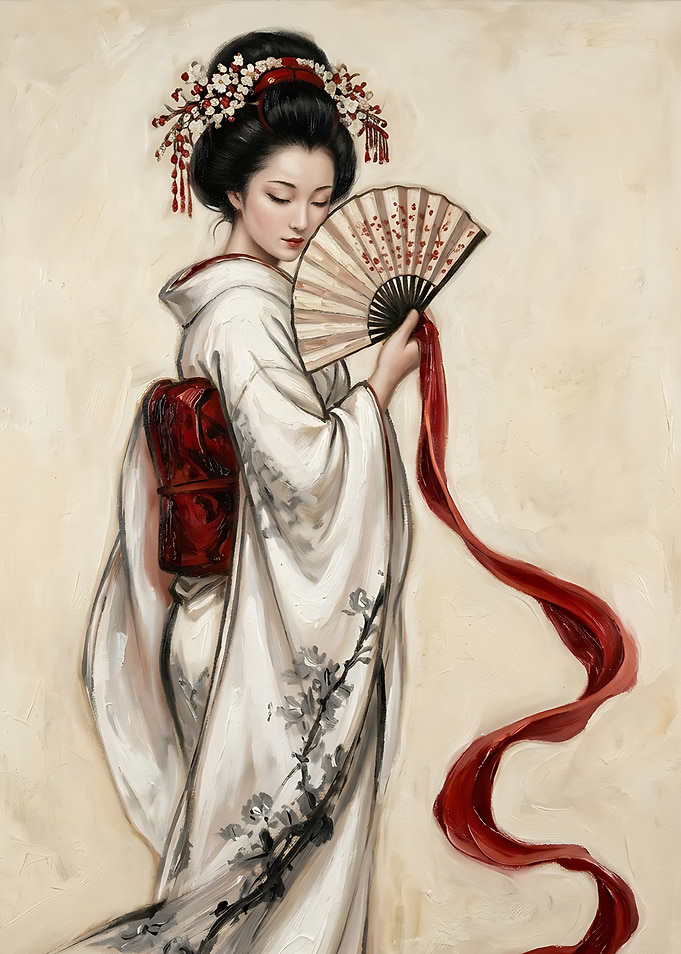Elegant Geisha with Fan Painting