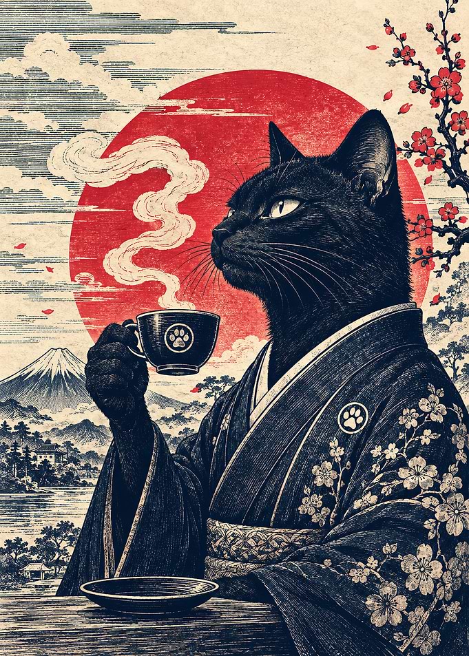 Samurai Cat Tea Time