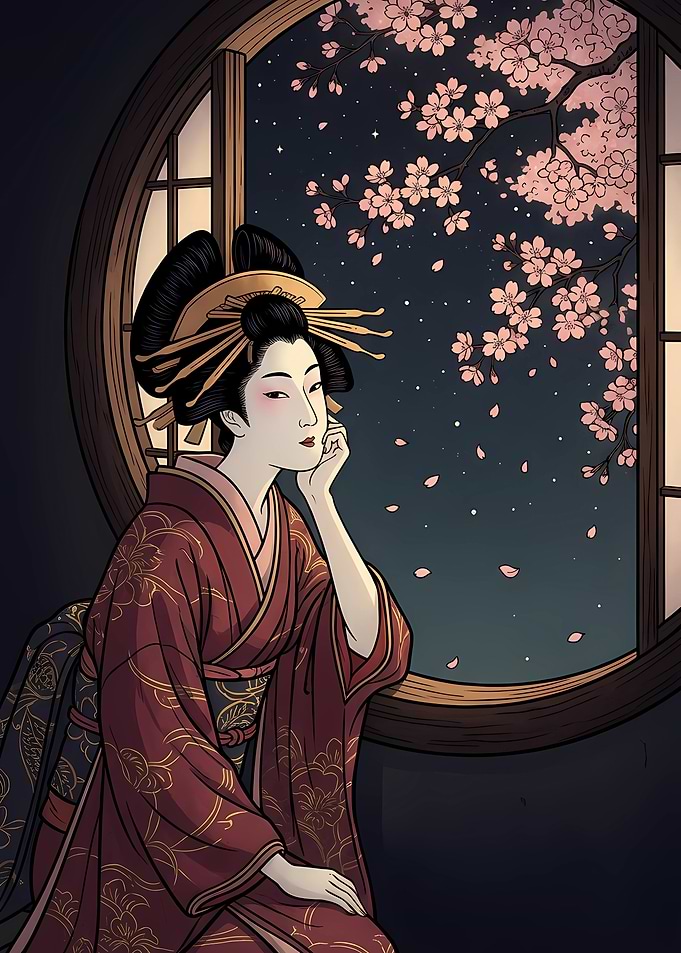 Geisha Gazing at Cherry Blossoms