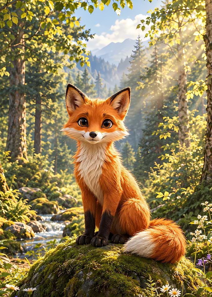 Cute Fox Sitting in Forest