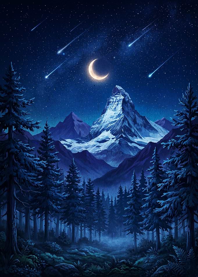 Mountain Moonlit Night Art