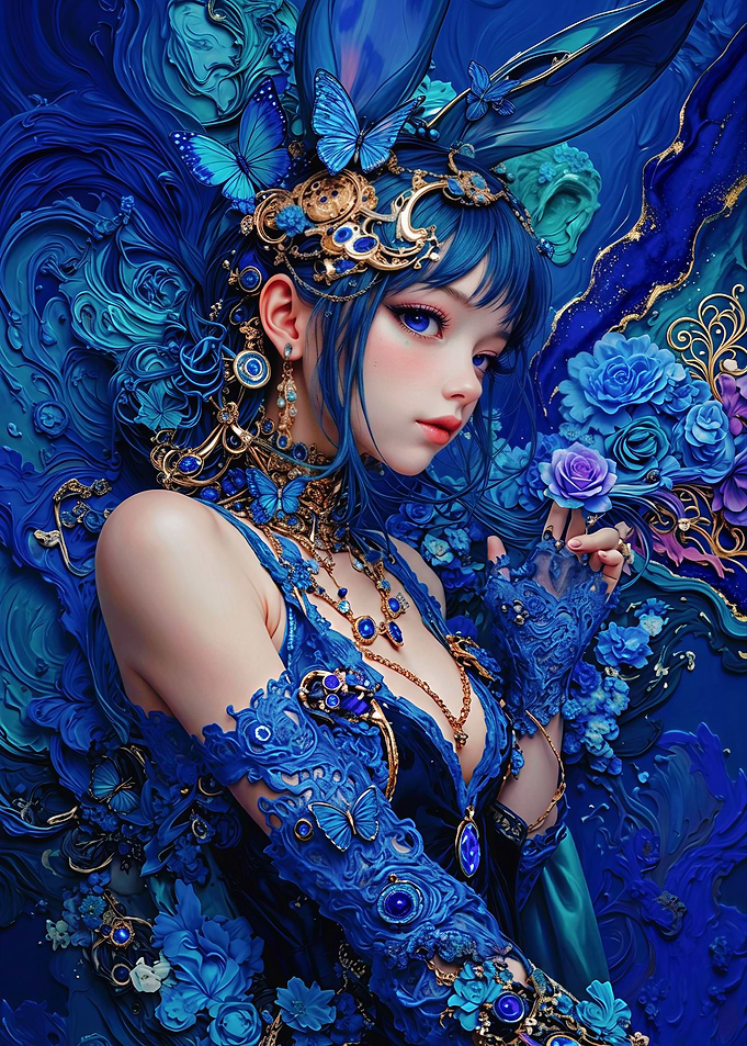 Ethereal Blue Butterfly Fantasy Maiden