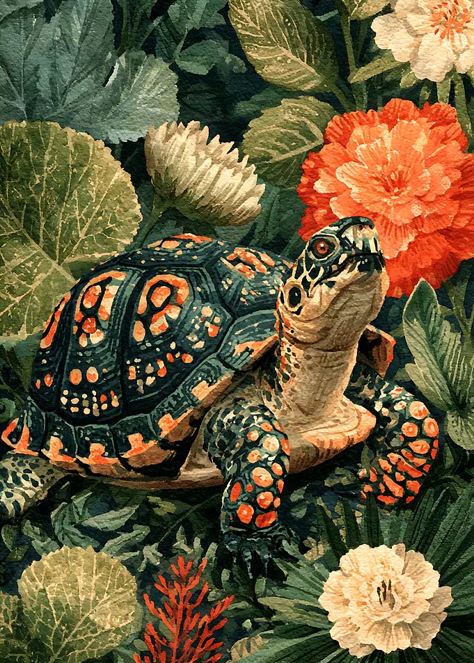 Painted Box Turtle in Garden