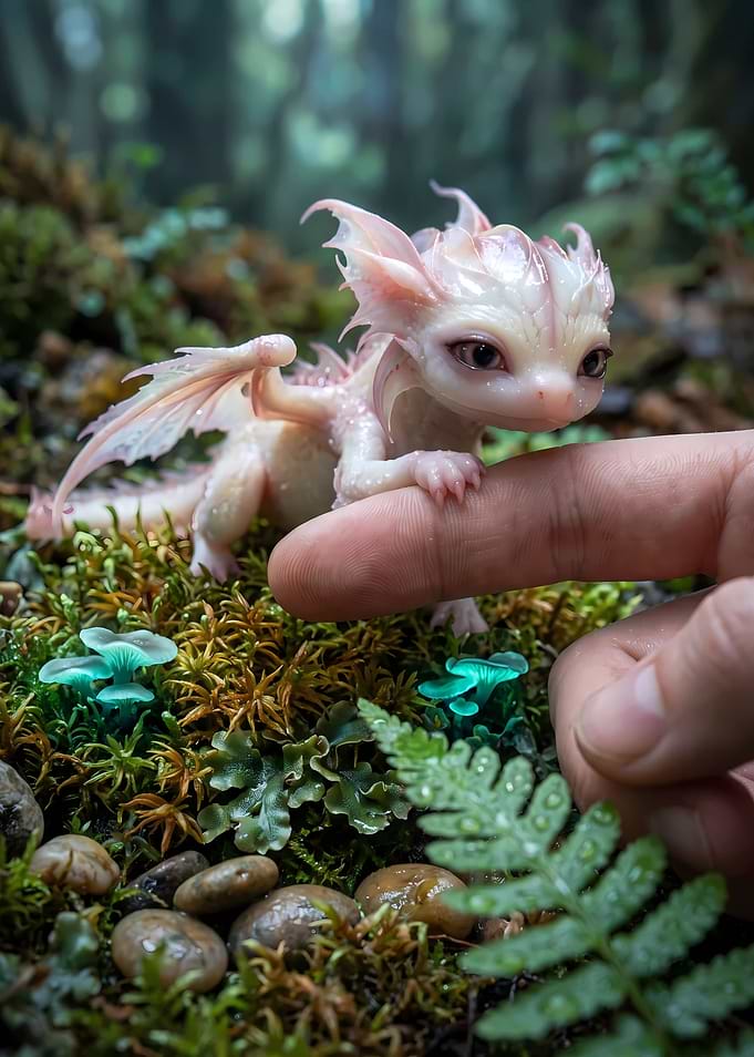 Tiny Pale Fantasy baby Dragon