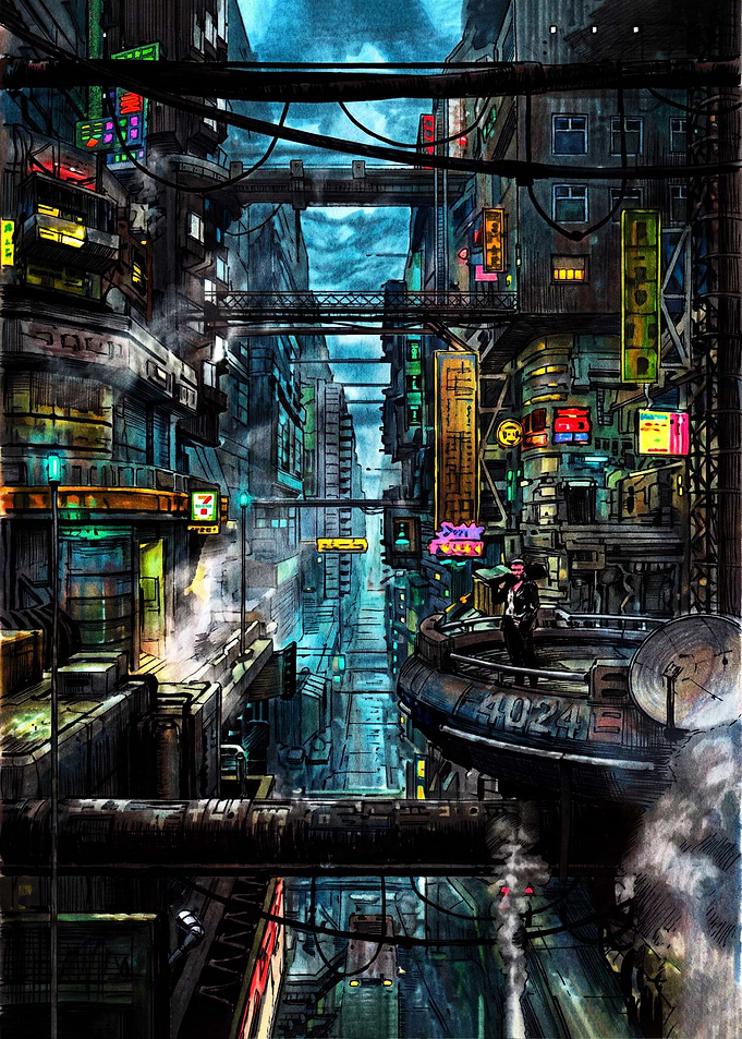 Cyberpunk Cityscape with Neon Lights