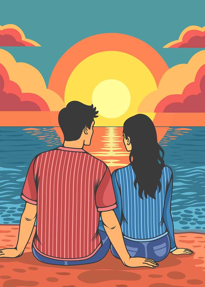 Couple Watching Sunset at Beach