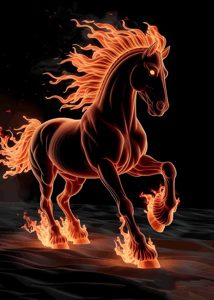 Fiery Stallion Galloping in Darkness