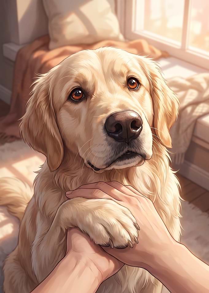 Golden Retriever Holding Human Hand