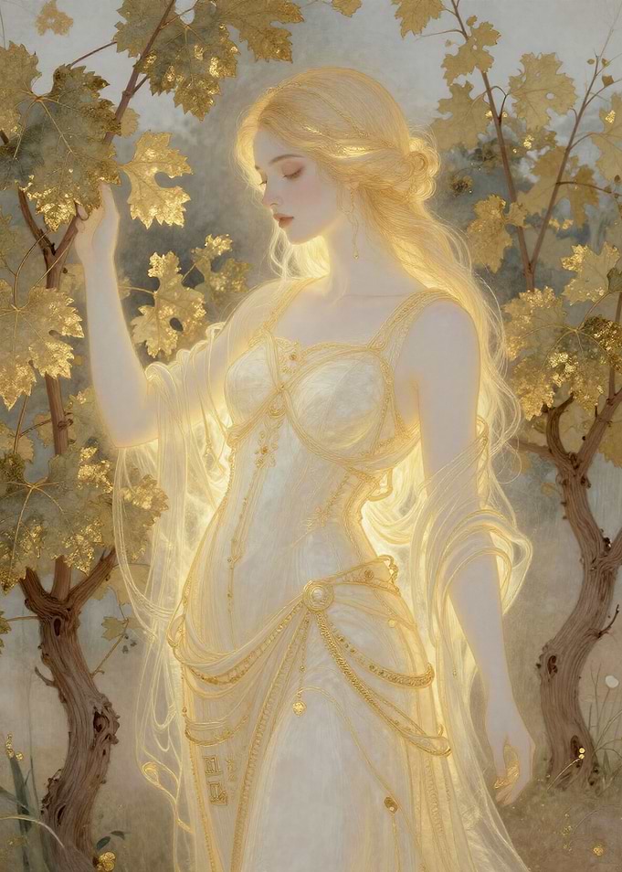 Ethereal Goddess in Golden Vineyard