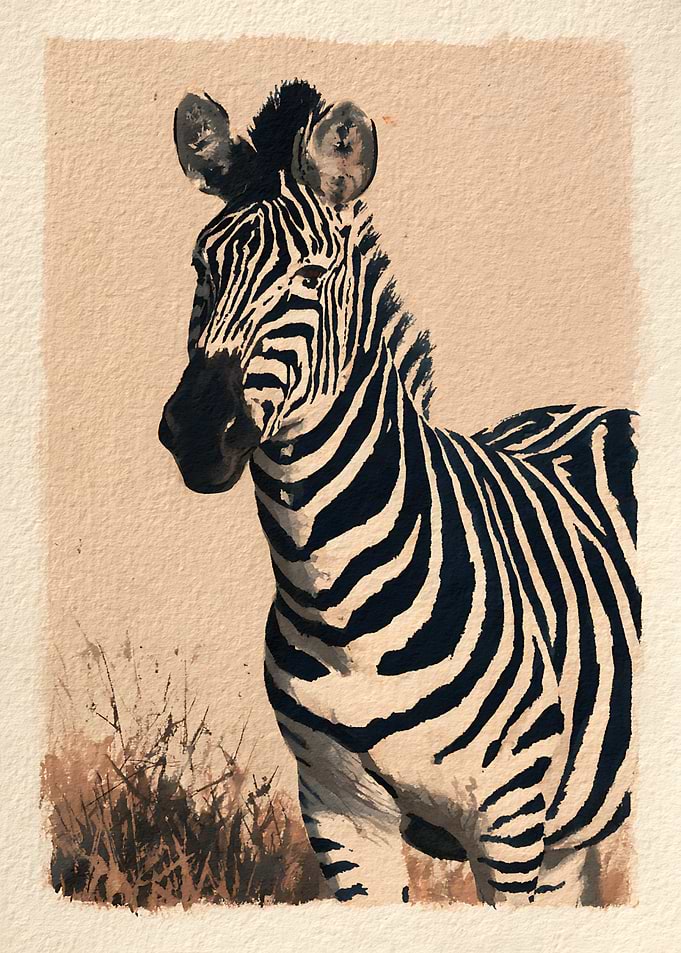Watercolor Portrait of a Zebra