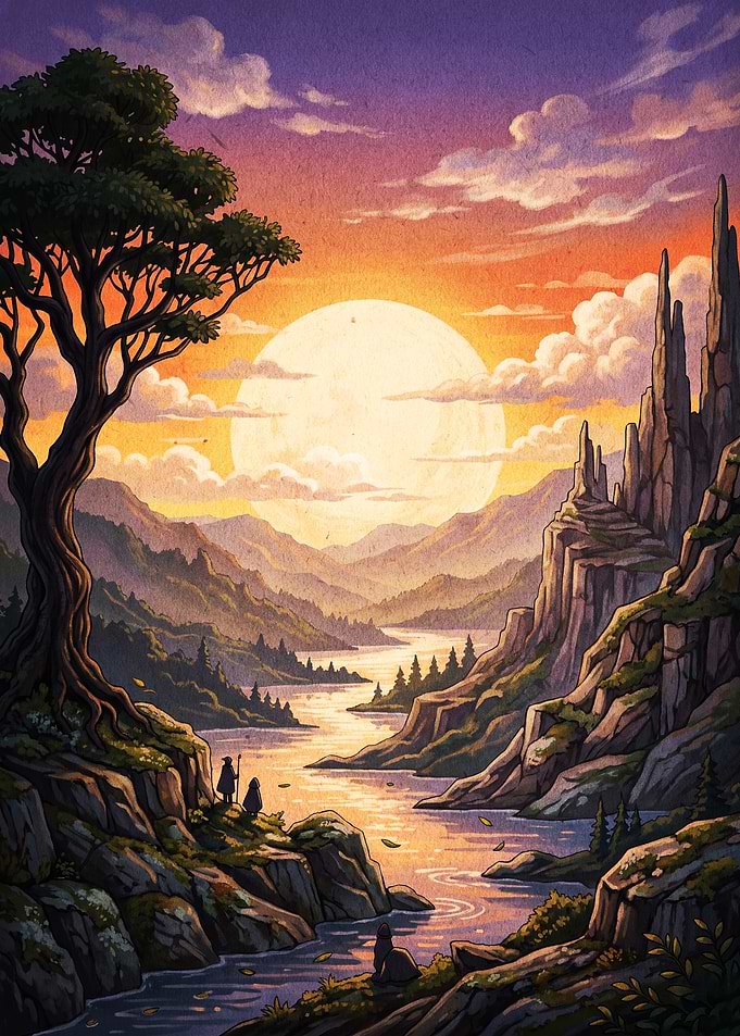 Fantasy Valley Sunset Concept Art