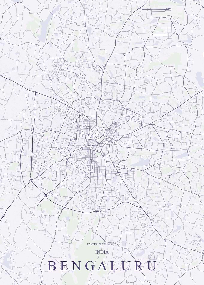Minimalist Map of Bengaluru India