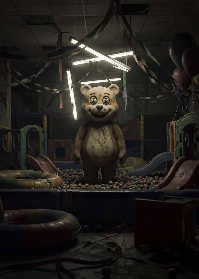 Creepy Teddy Bear in Ball Pit