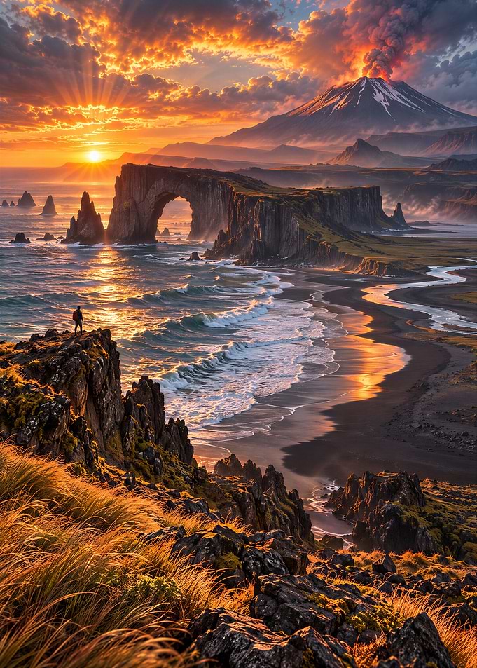 Volcanic Coastline at Sunset