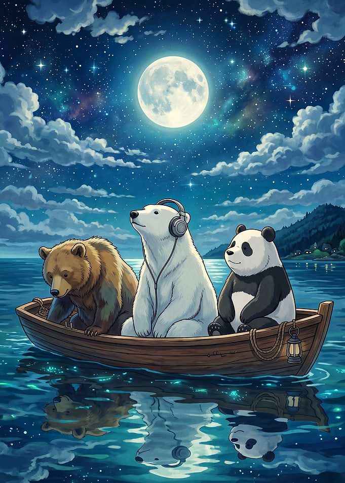 Bears Boat Night Sky Fantasy Art