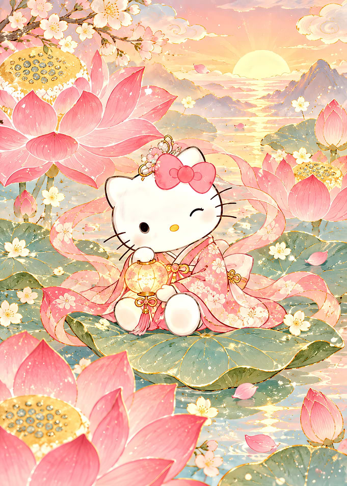 Hello Kitty in Lotus Pond