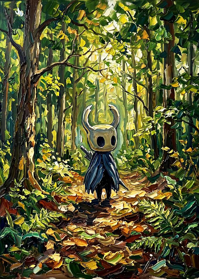 Hollow Knight in Forest Oil Painting