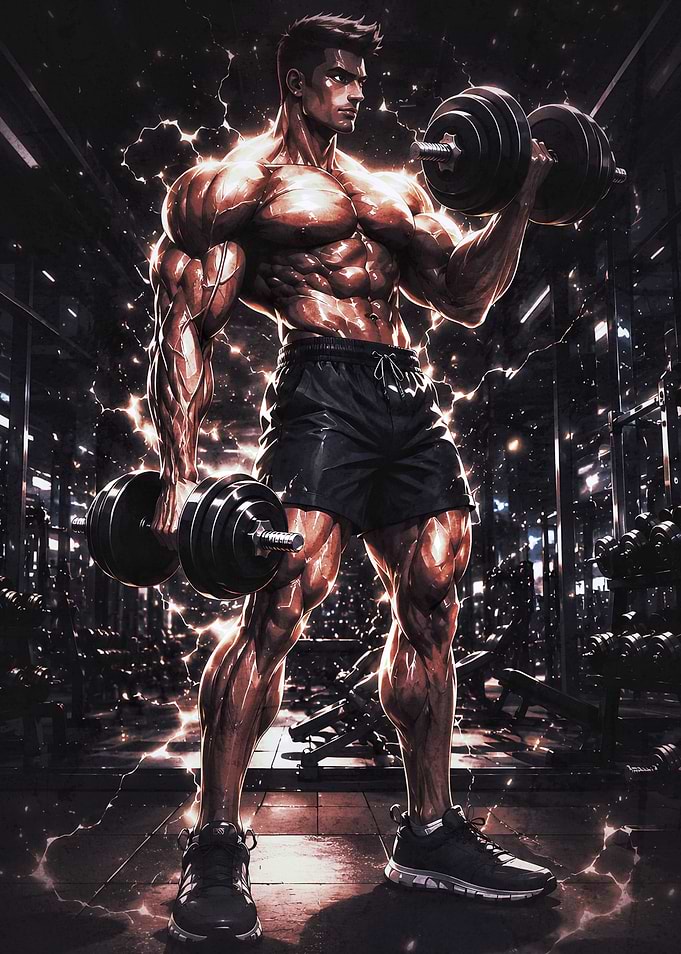Muscular Bodybuilder Training in Gym