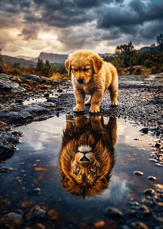 Puppy Lion Reflection Art