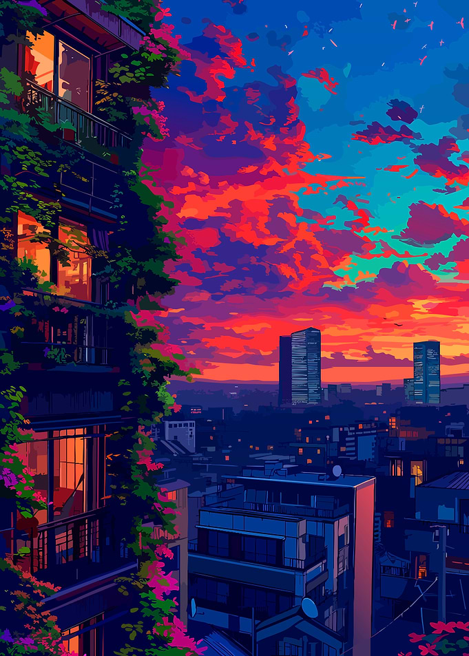 Vibrant Sunset Over Urban Cityscape