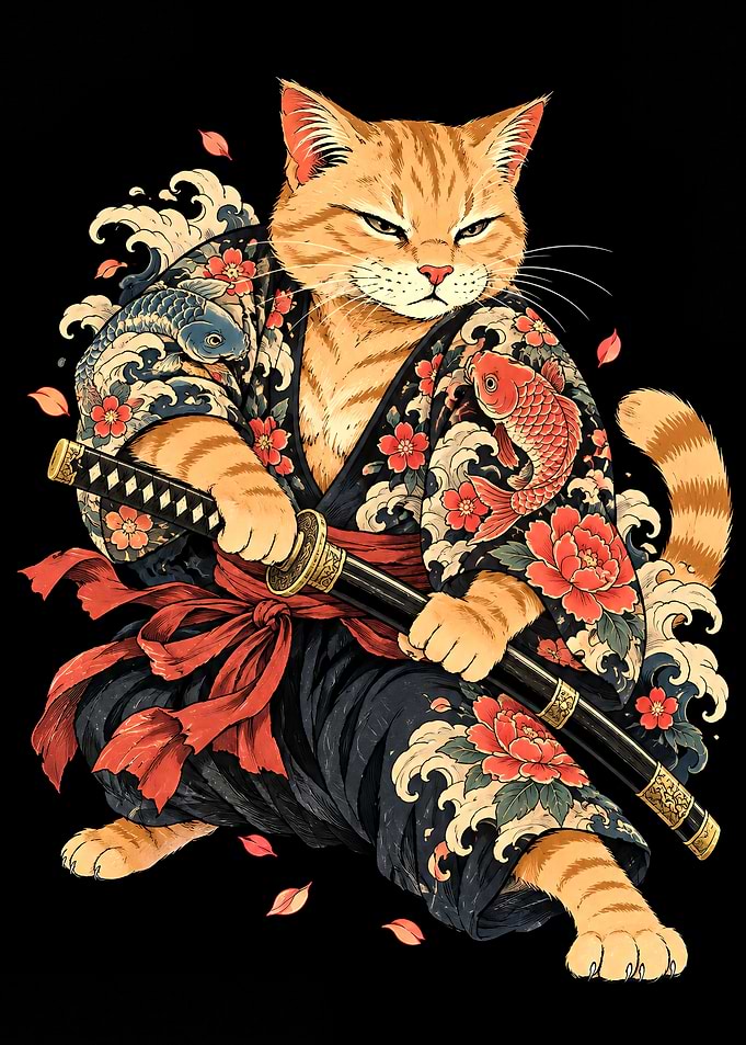 Orange Tabby Samurai Cat Warrior