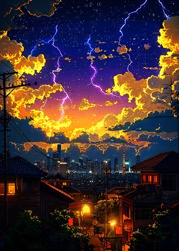 Anime Storm Cityscape Art
