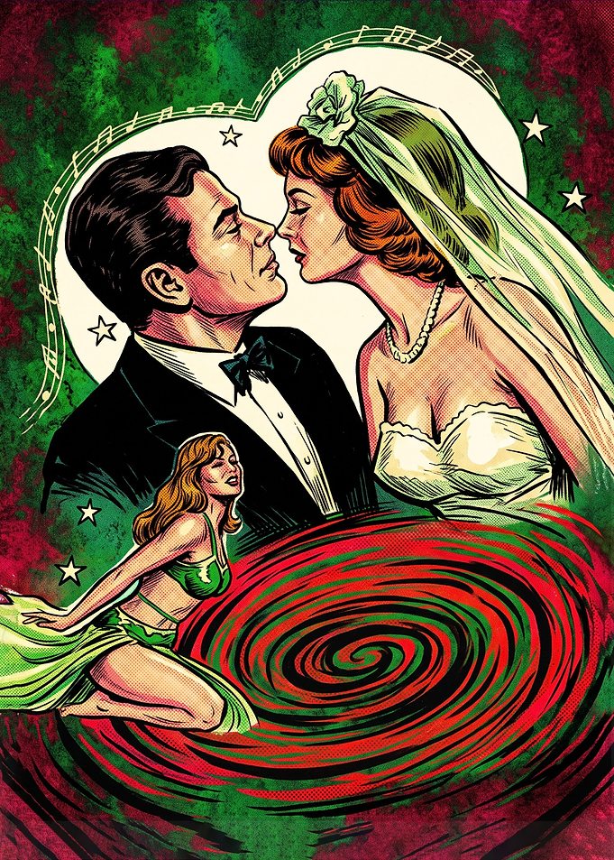 Retro Comic Style Wedding Romance Art