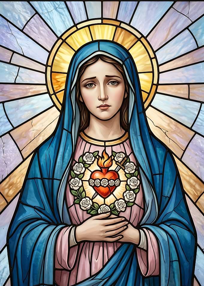 Stained Glass Virgin Mary Portrait