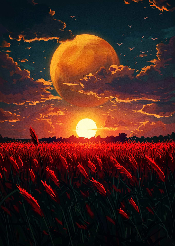 Red Moon Fantasy Landscape Art