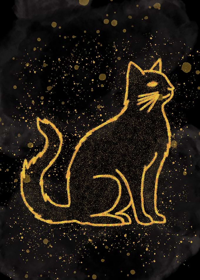 Golden Glitter Silhouette Cat