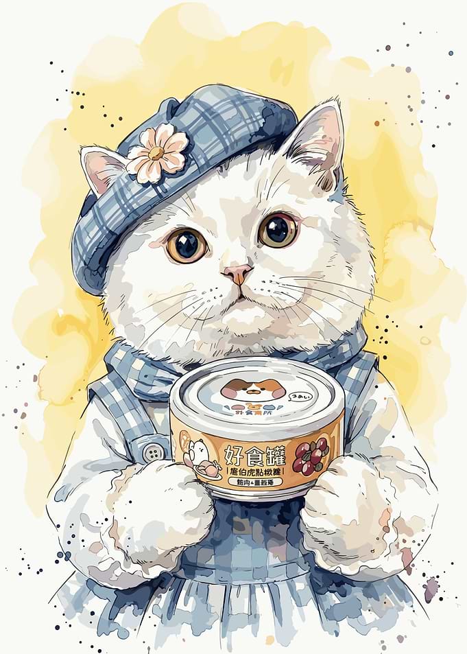 Cute Cat Holding Food Can