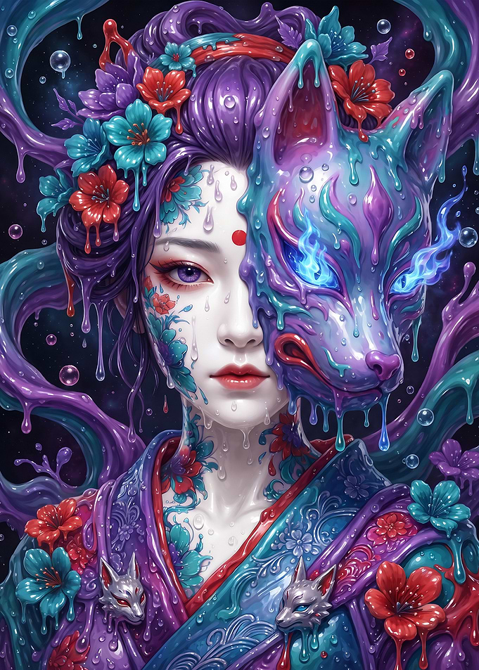 Kitsune Mask Geisha Digital Art