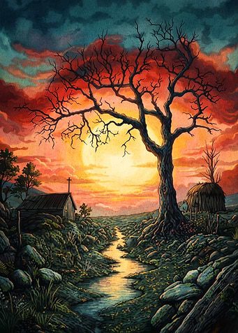 Gothic Sunset Tree Dark Art Poster