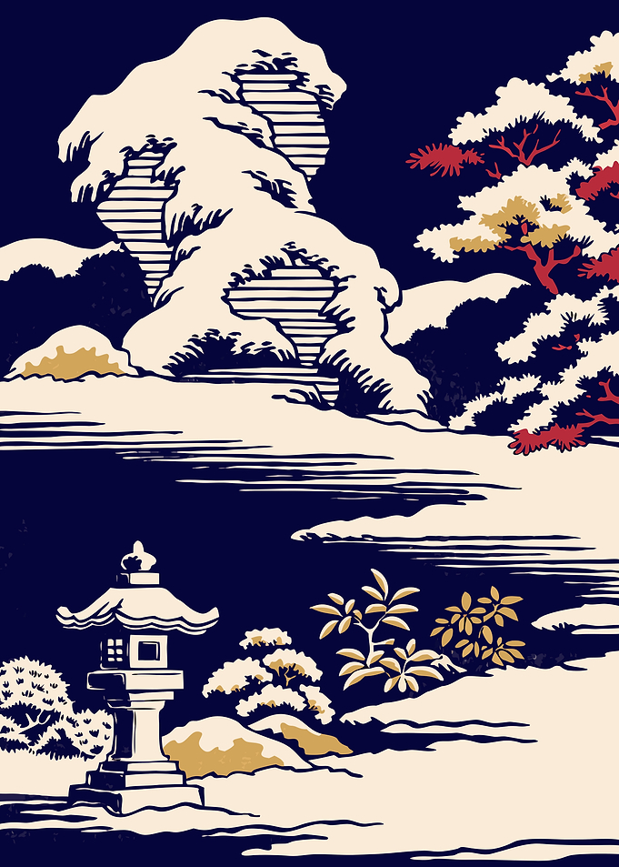Japanese Winter Garden Lantern Illustration
