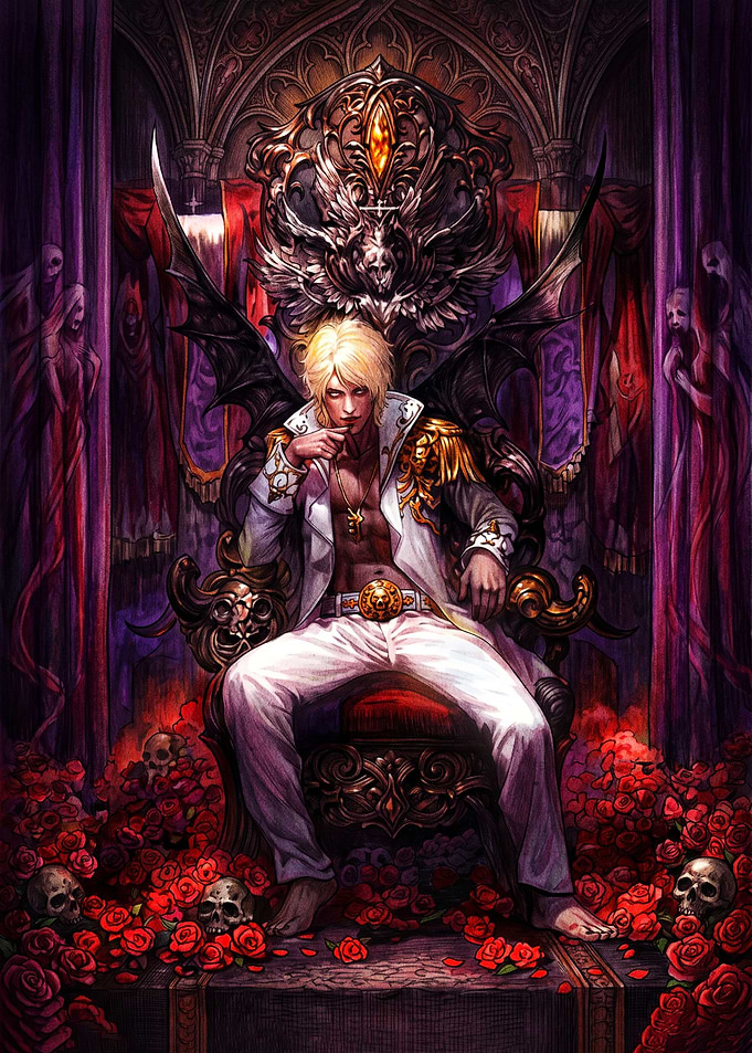 Blonde Vampire King on Throne