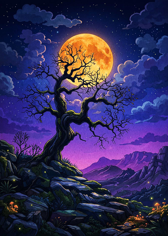 Dark Moon Tree Fantasy Art