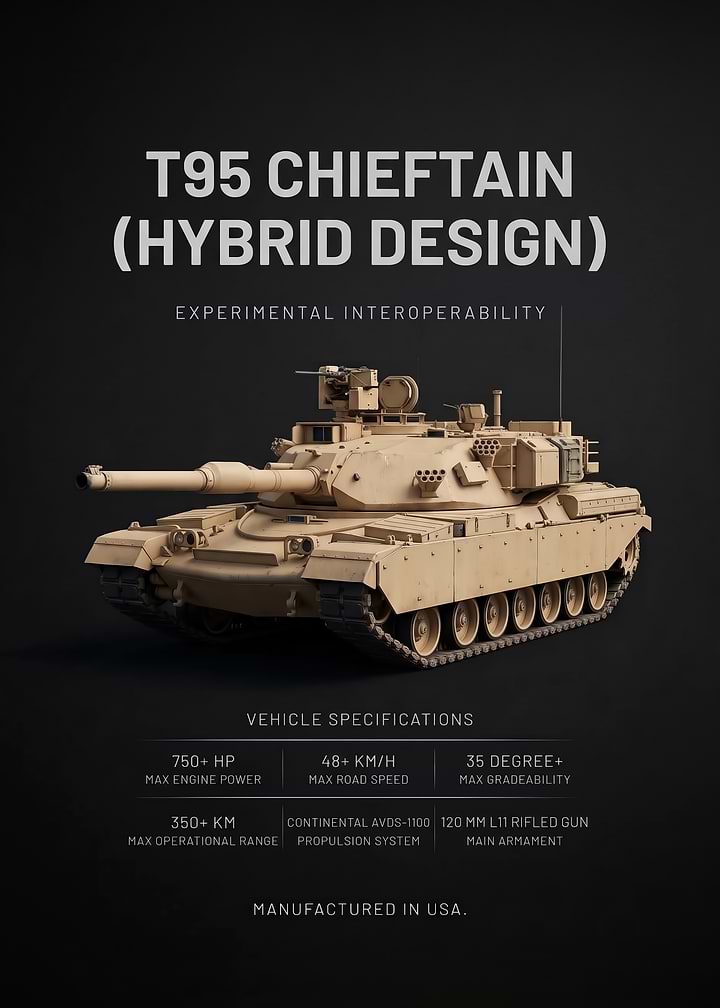 black background minimalism T95 Chieftain Hybrid Design Tank Poster