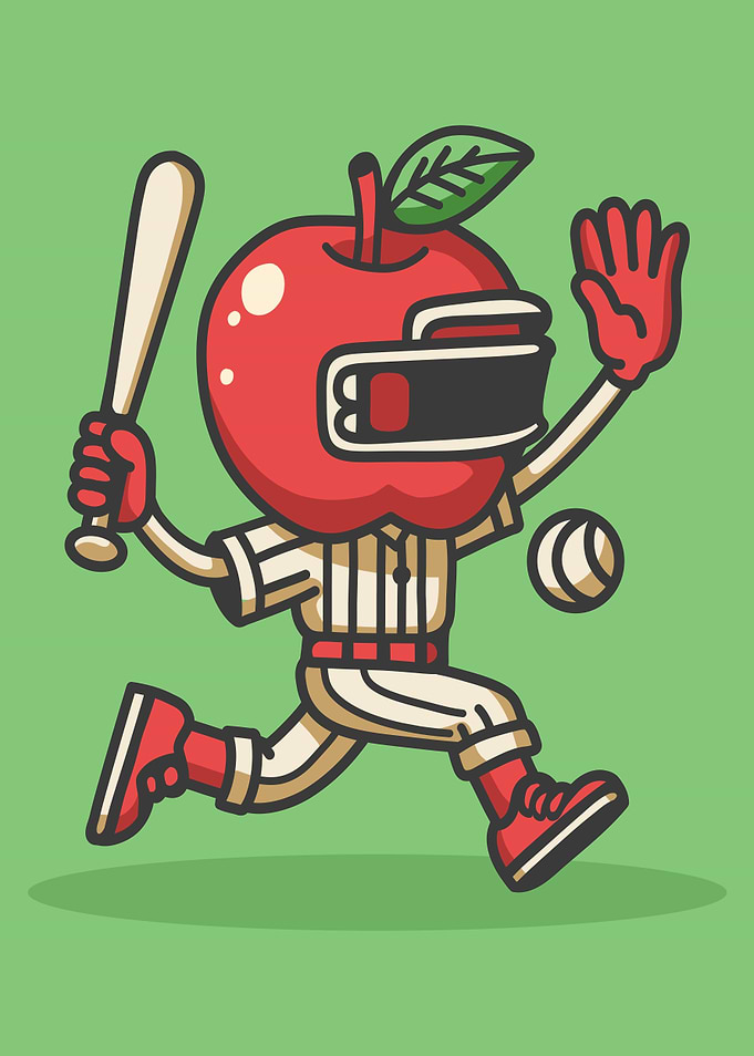 Baseball Playing Apple Character Illustration