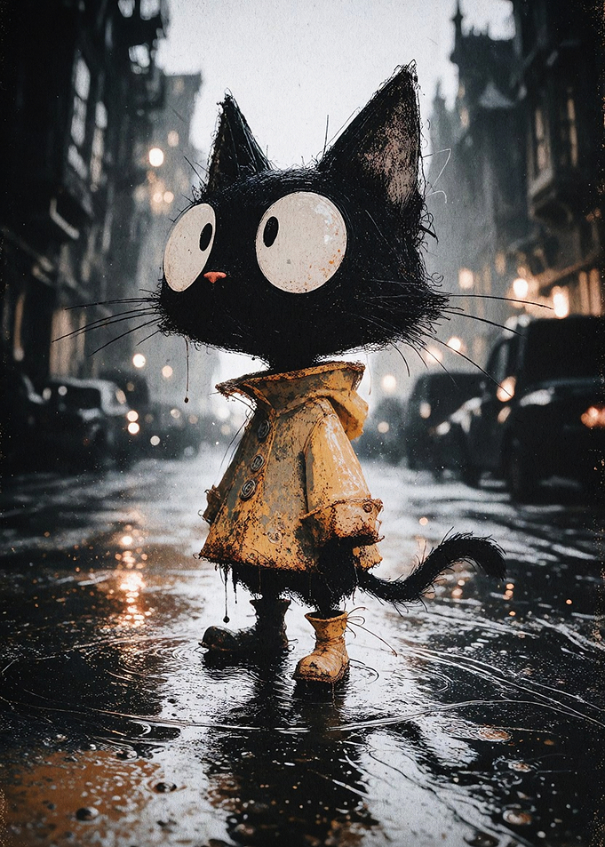 Black Cat Raincoat Moody Art
