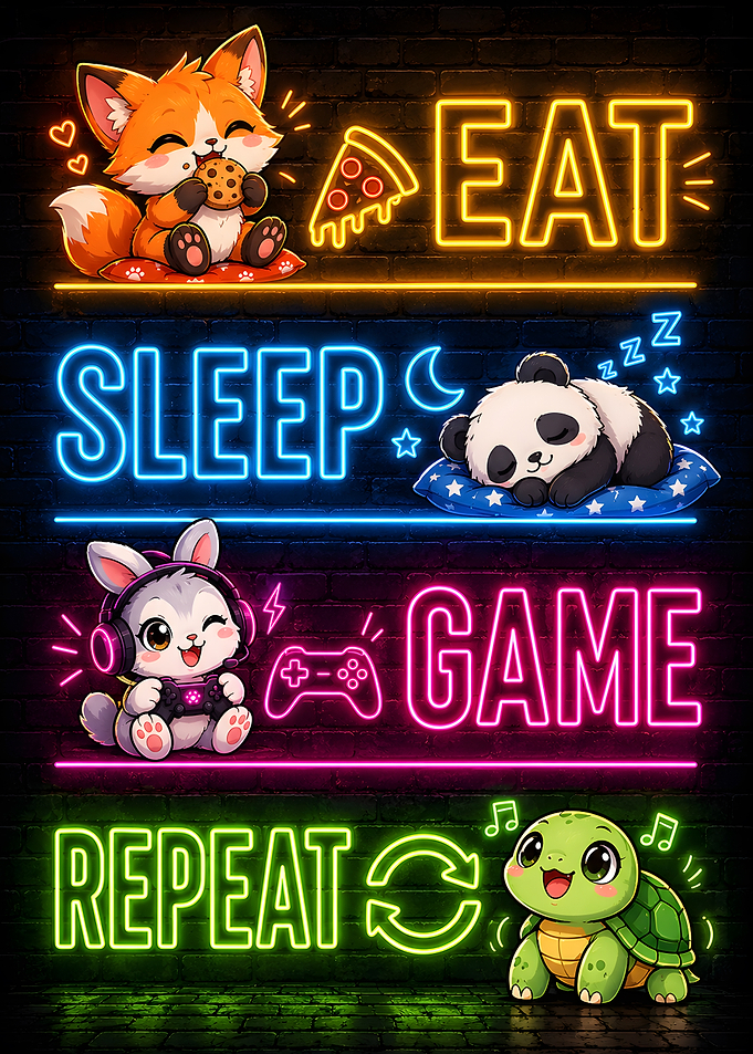 Eat Sleep Game Repeat Neon Sign