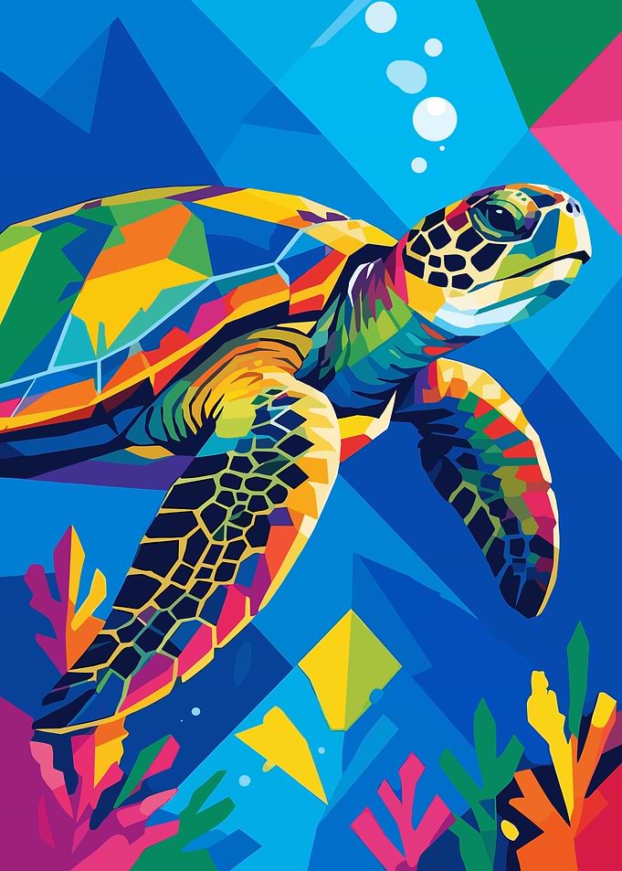 Colorful Geometric Sea Turtle Art