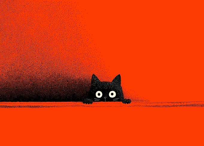 Peeking Black Cat Illustration