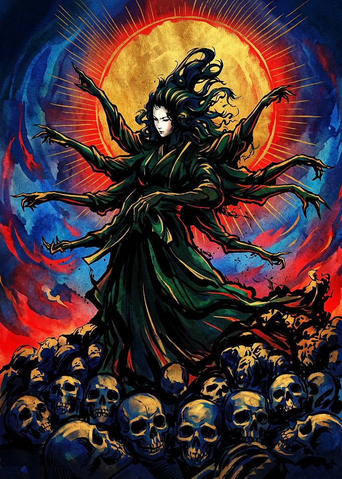 Multi-Armed Goddess Standing on Skulls