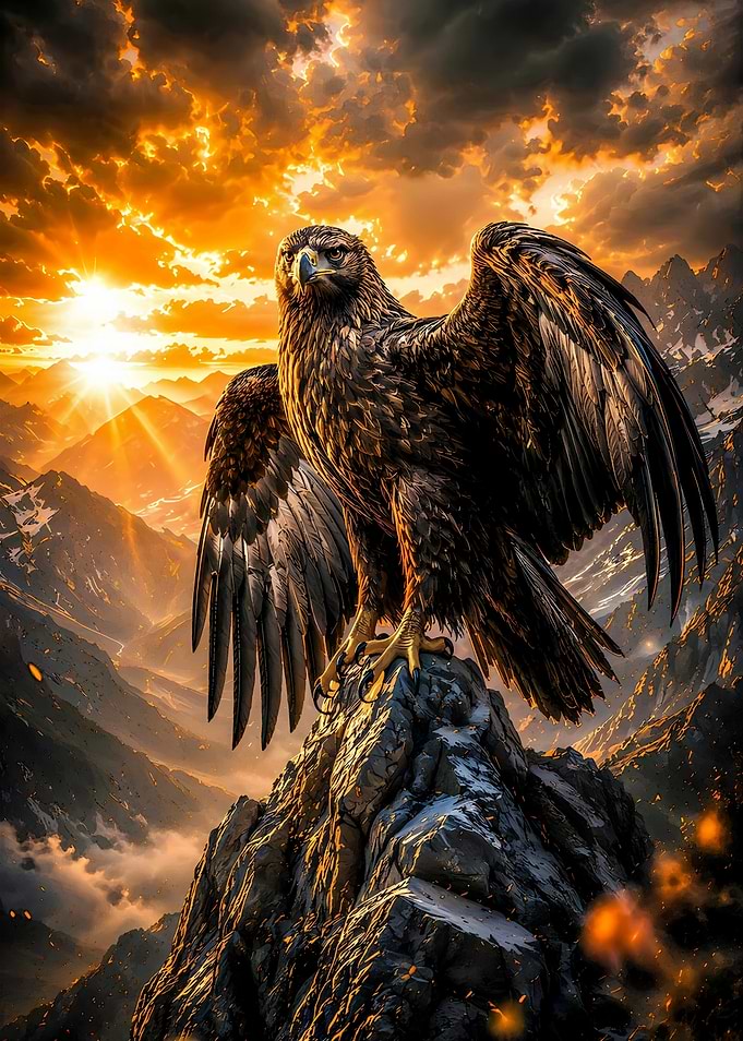 Eagle Golden Eagle Perched on Mountain Peak