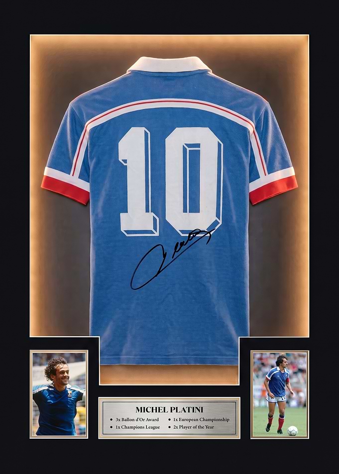 Michel Platini Signed France Jersey Display