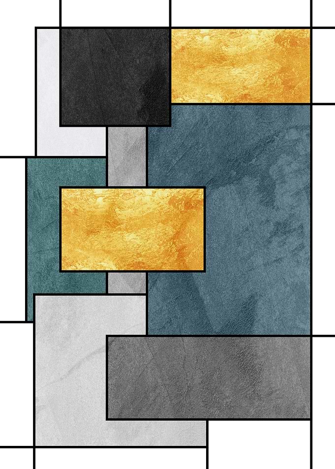 Abstract Geometric Gold and Blue Art